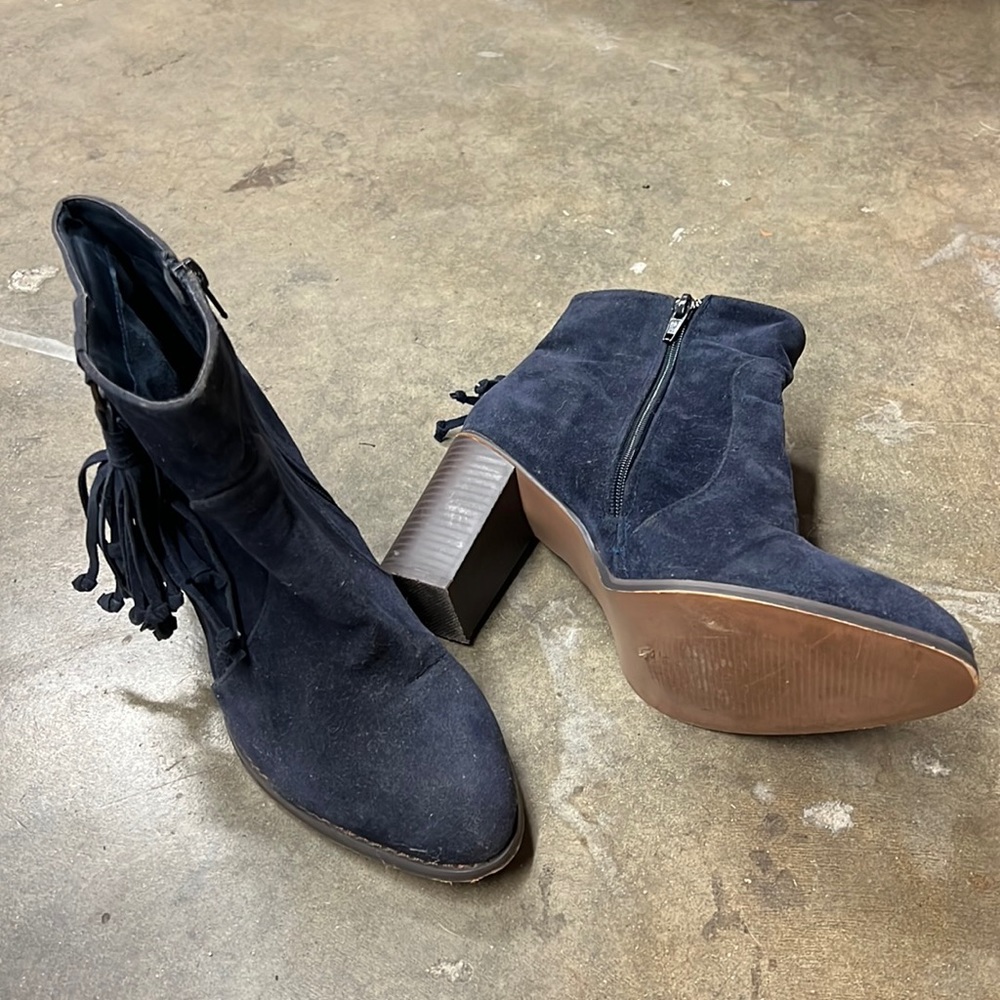 Top Secret Dark Blue Suede Booties with tassel, 40